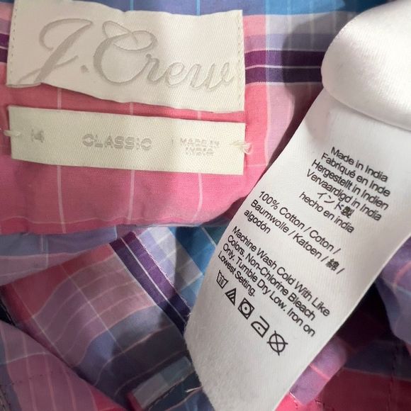 J CREW Classic Fit Crisp Cotton Poplin Shirtdress Pink Blue Plaid plus size 14 - Picture 6 of 7